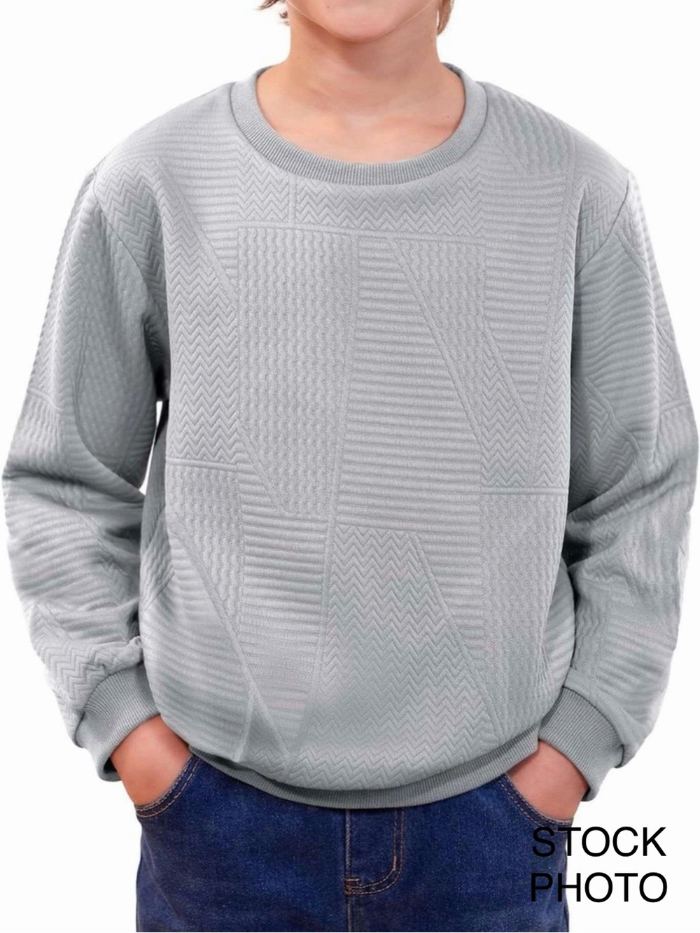 Light Gray Textured Crewneck Sweater for boys. L, 9-14 Years, NWT